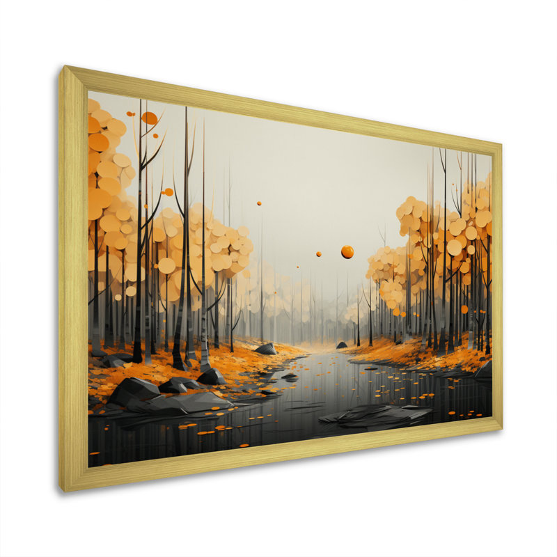 Berda «Bold» jaune et gris forêt I - impression, H 12 po x l 20 po x P 1 po, Cadre doré simple