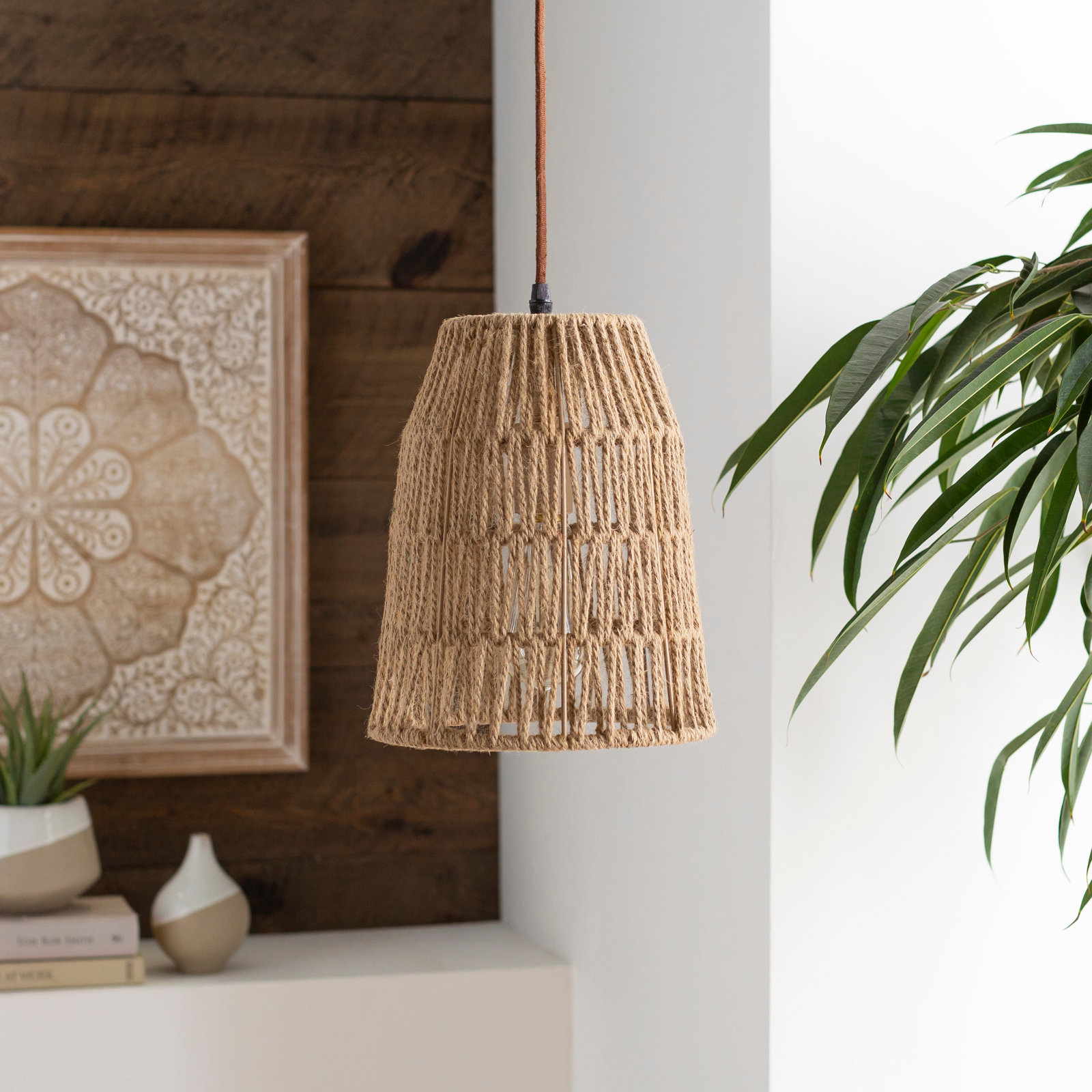 Single Light Rattan Plug-in Pendant
