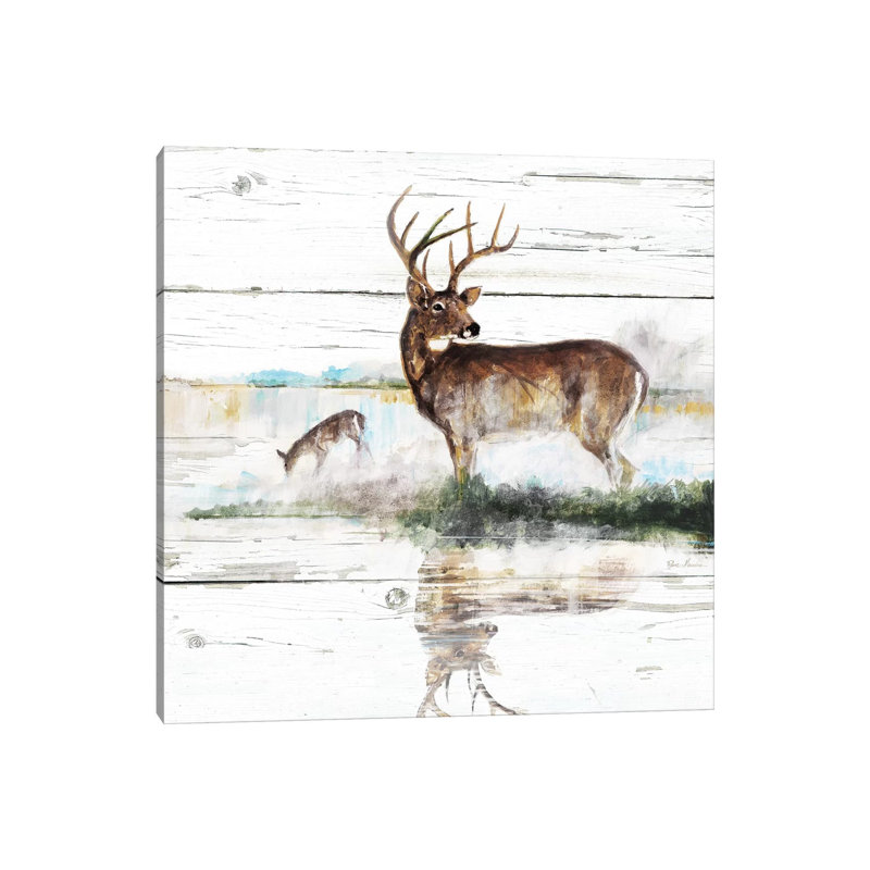 «Rustic Misty Deer» par Ruane Manning - reproduction d'art, Aucun mat, H 12 po x l 12 po x P 0,75 po, Toile tendue