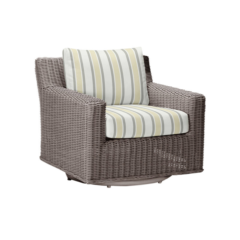 Rustic Swivel Patio Chair with Cushions, No Welt, Natural White, Oyster