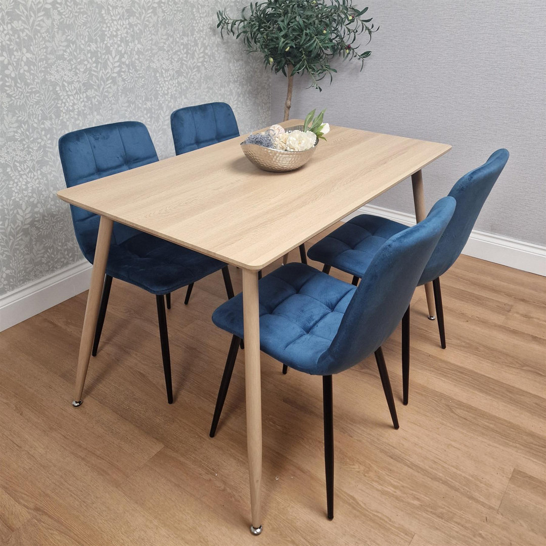 Wood Dining Table Set with 4 Velvet Chairs Kitchen Dining Furniture Set