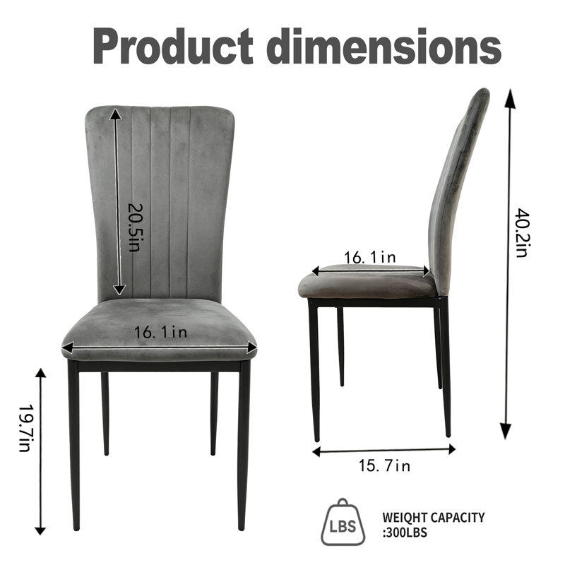 Ensemble de 4 chaises rembourrées en velours avec pieds en métal et pieds réglables pour la salle à manger, Gris foncé