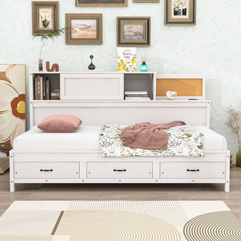 Twin Size Wooden Daybed with Integrated Storage