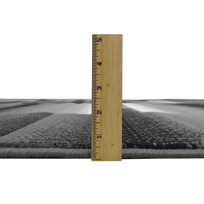 Abbie-May Modern Gray Geometric Style Color Blocked Indoor Area Rug, Runner 2' x 7'