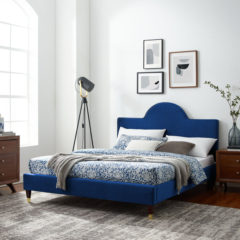 Lit en velours Aurora Performance, Bleu marine, Grand