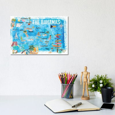 The Bahamas Illustrated Map With Main Roads Landmarks And Highlights by Markus & Martina Bleichner - Wrapped Canvas Print