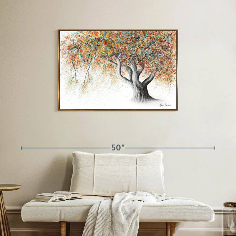 Arbre d'automne rouillé, Cadre flottant doré, 37 po x 25 po