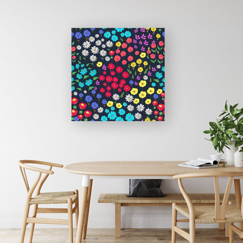 Multicoloured Flower Pattern - Wrapped Canvas Print