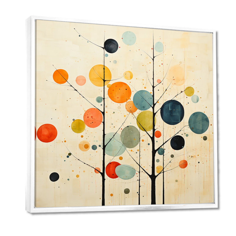 Art mural minimaliste beige du milieu du siècle - Minimalisme, H 16 po x l 16 po, Blanc, Reproduction avec cadre flottant