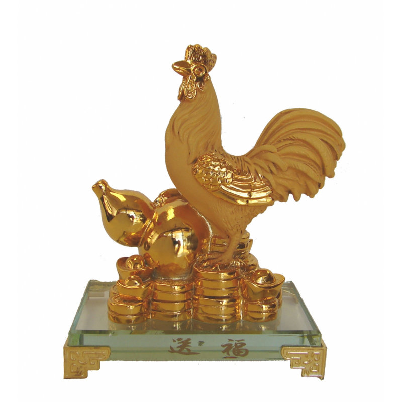 Figurine coq au fini caoutchouc avec wu lou et pièces de monnaie