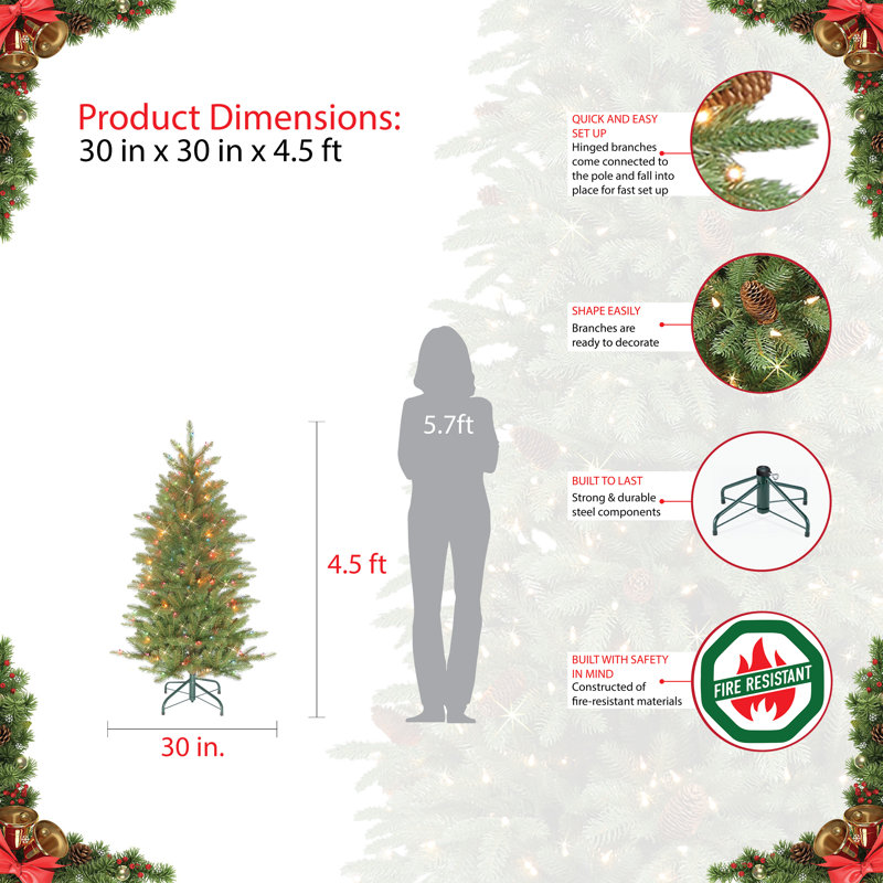 Lighted Artificial Fir Christmas Tree, 4.5ft H