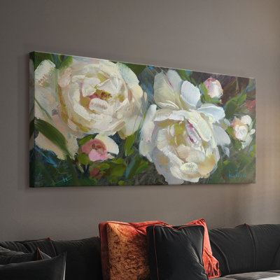 Duo de pivoines jardin - Toile tendue avec châssis - Prêt à être accroché