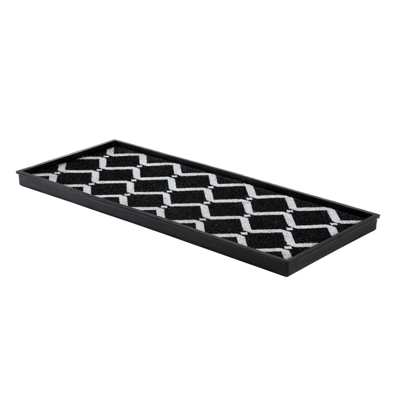 Eco-Friendly 14" x 34" Black and Ivory Diamond Heavy-Duty Rubber Boot Tray with Raised Edge for Muddy Shoes, Garden Tools & Pet Supplies — Indoor/Outdoor