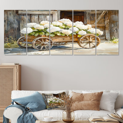 Ferme hortensias par le chariot en bois - décoration murale hortensia - Art mural traditionnel