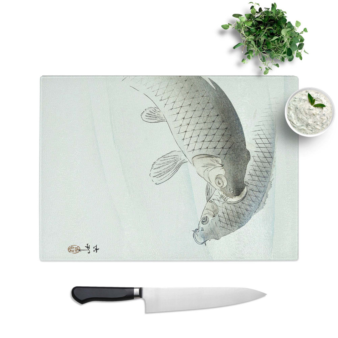 Tempered Glass Two Carps by Ohara Koson Chopping Board