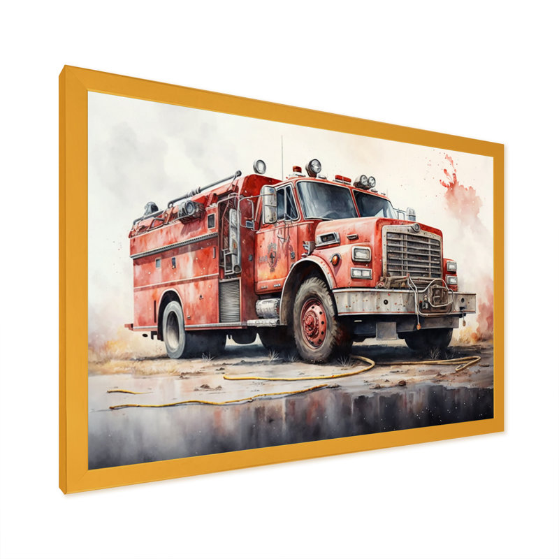 Fiery Pursuit II - camion de pompiers, impression sur toile, L 32 po x H 24 po, Encadrement doré