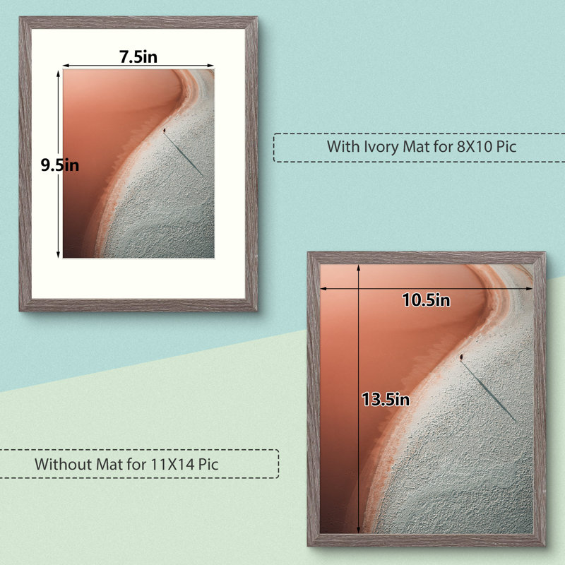 Rustic Picture Frame with Ivory Colour Mat, Classic Colour Wall Hanging Picture Frames, 8" x 10", Grey