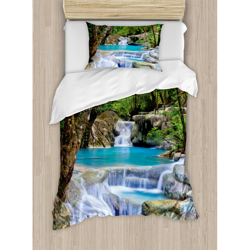 Rustic Polyester Duvet Cover, Twin Duvet Cover + 1 Sham, Waterfall 1