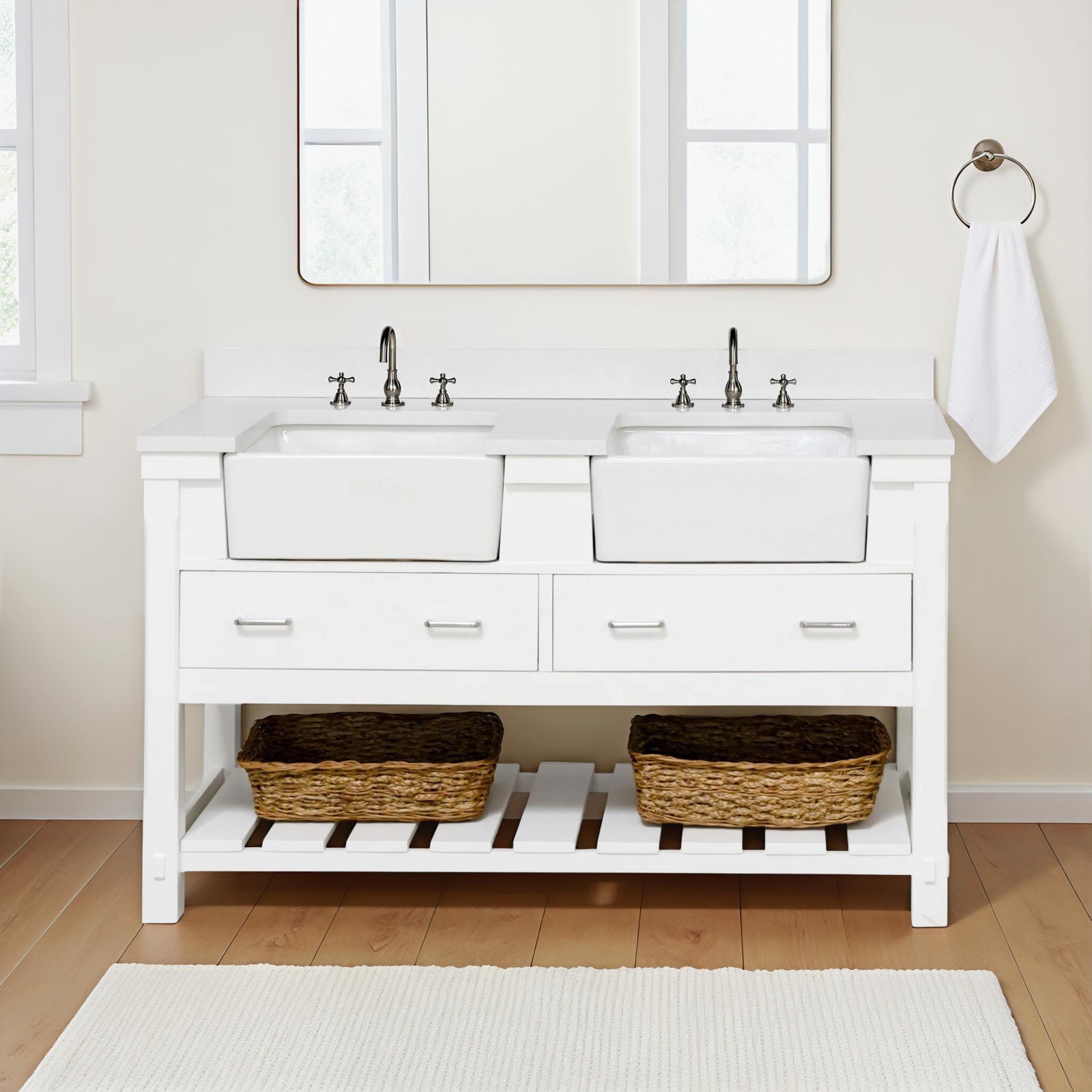 Hitton 60'' Double Bathroom Vanity, Quartz, White
