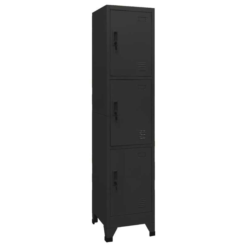 Wafford Metal 1 - Tier 38cm School Locker with Key, Black