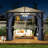 Patio Hardtop Steel Gazebo with Polycarbonate Roof, Curtains and Netting-94003062-94003060