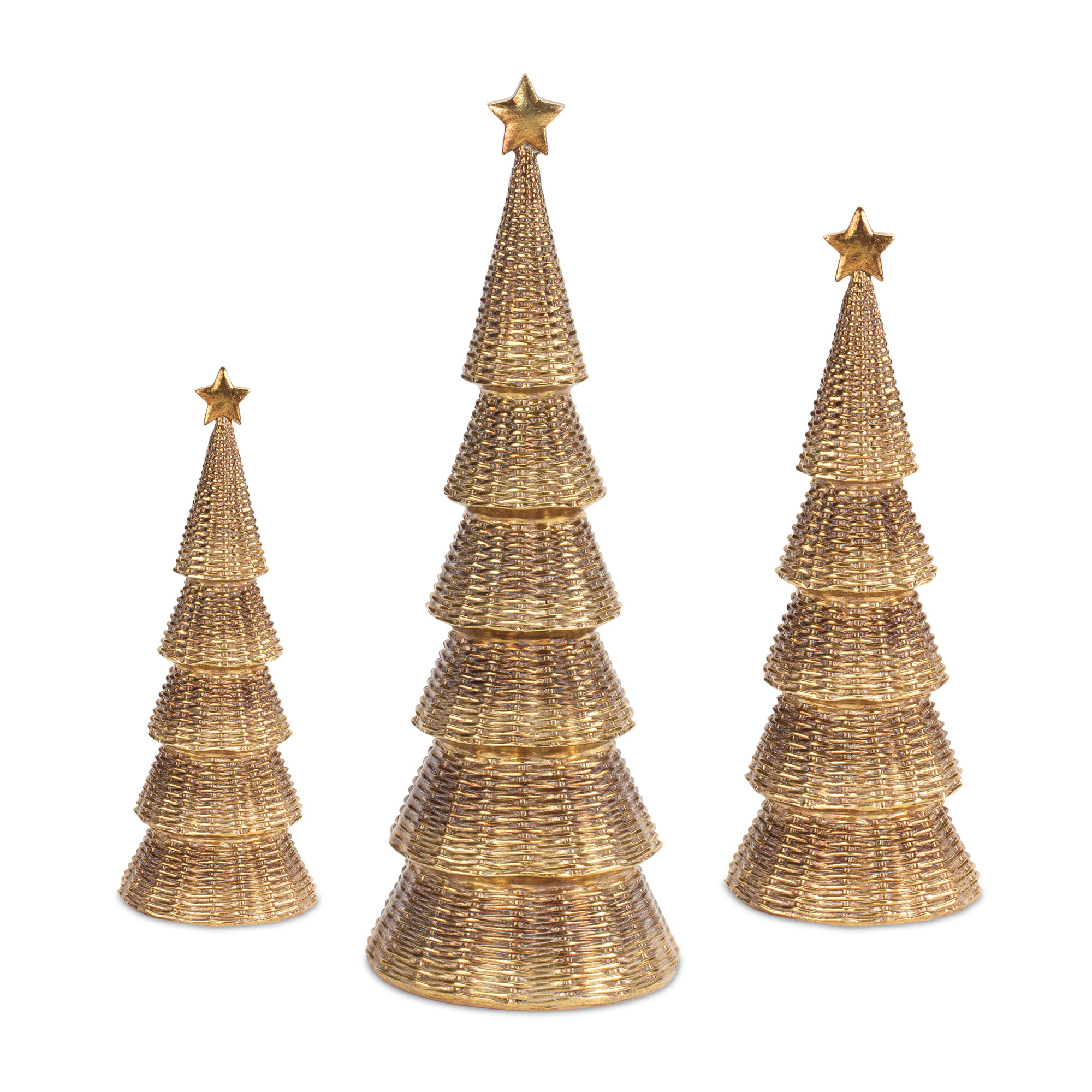 The Holiday Aisle® Gold Wicker Design Holiday Tree (Set of 3) | Wayfair