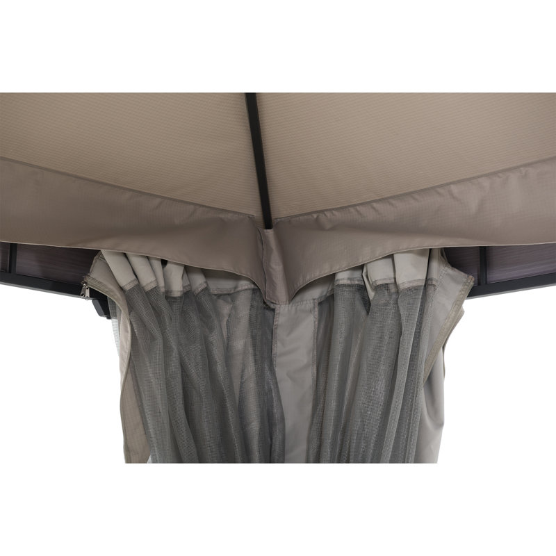 Light Gray 11 x 13 ft. Steel Frame 2-Tier Gazebo with Netting and Curtains