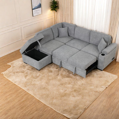 Space-saving Gray Linen Sofas With Storage Ottoman For Modern Living