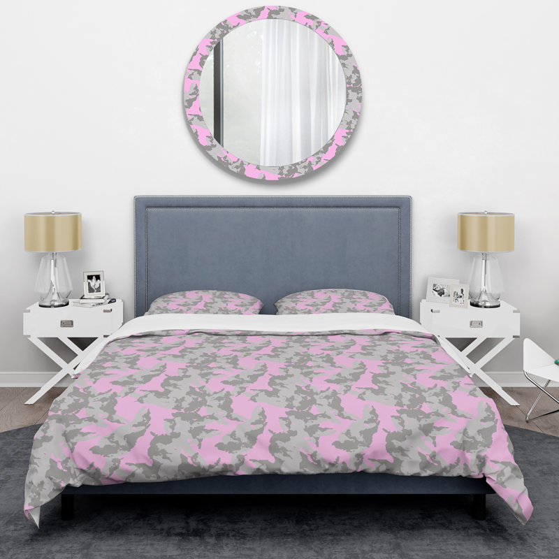 Camouflage rose et gris - ensemble de housse de couette abstrait - microfibre de polyester