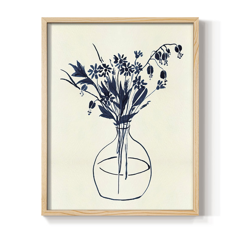 Indigo Floral Vase I, reproduction encadrée - bois massif, H 11 po x l 9 po
