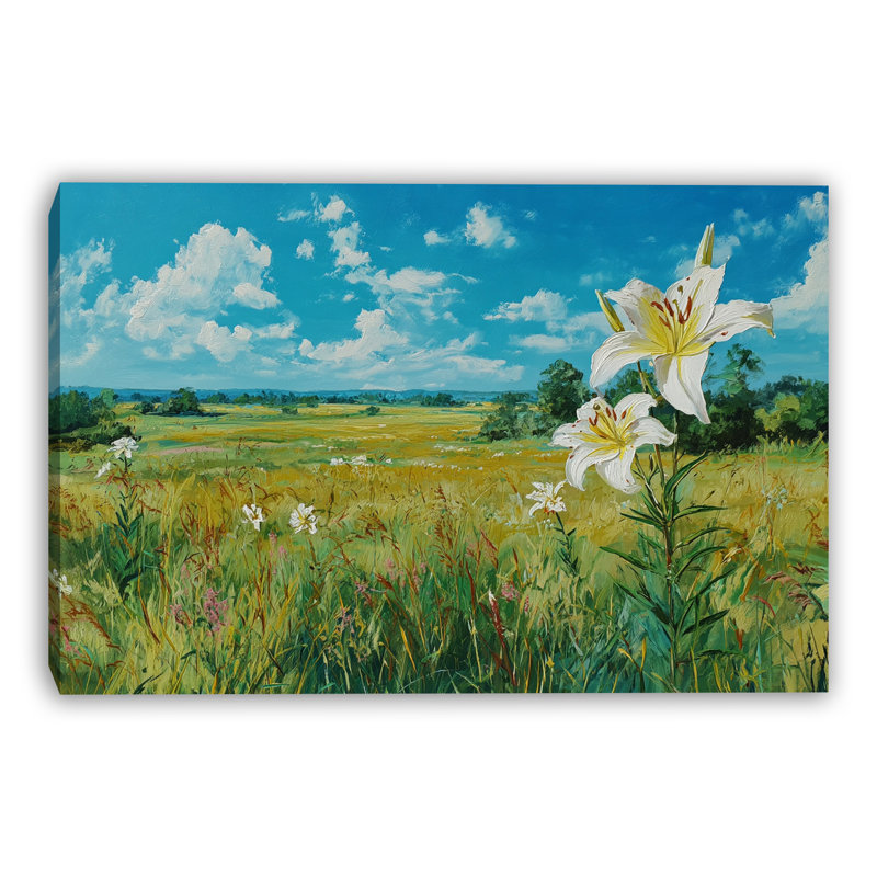«White Lily Meadow Landscape», art mural sur toile tendue, L 40 po x H 30 po x P 1,5 po