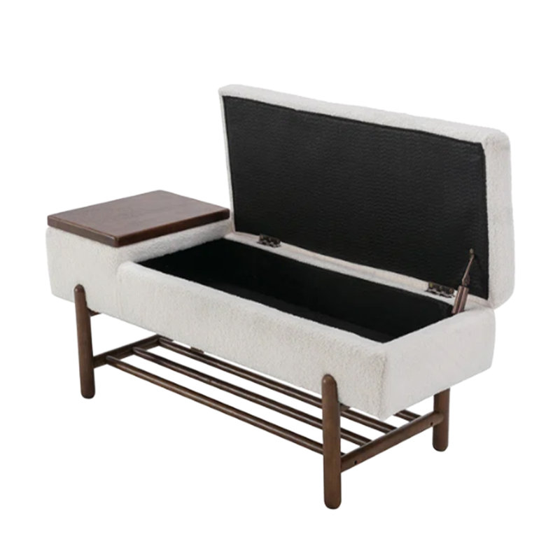 Berber Fleece Upholstered Multifunctional Solid Wood Storage Ottoman