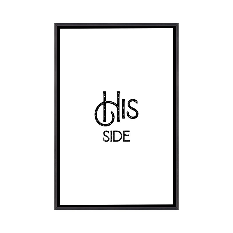His Side-impression d’art textuel, H 26 po x l 18 po x 1,5 po, Toile avec cadre noir patiné, Pas de tapis