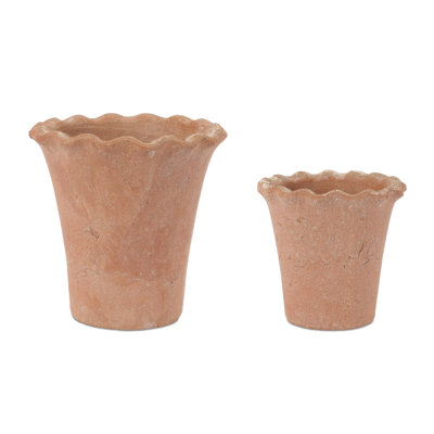 Scalloped Rim Terra Cotta Container