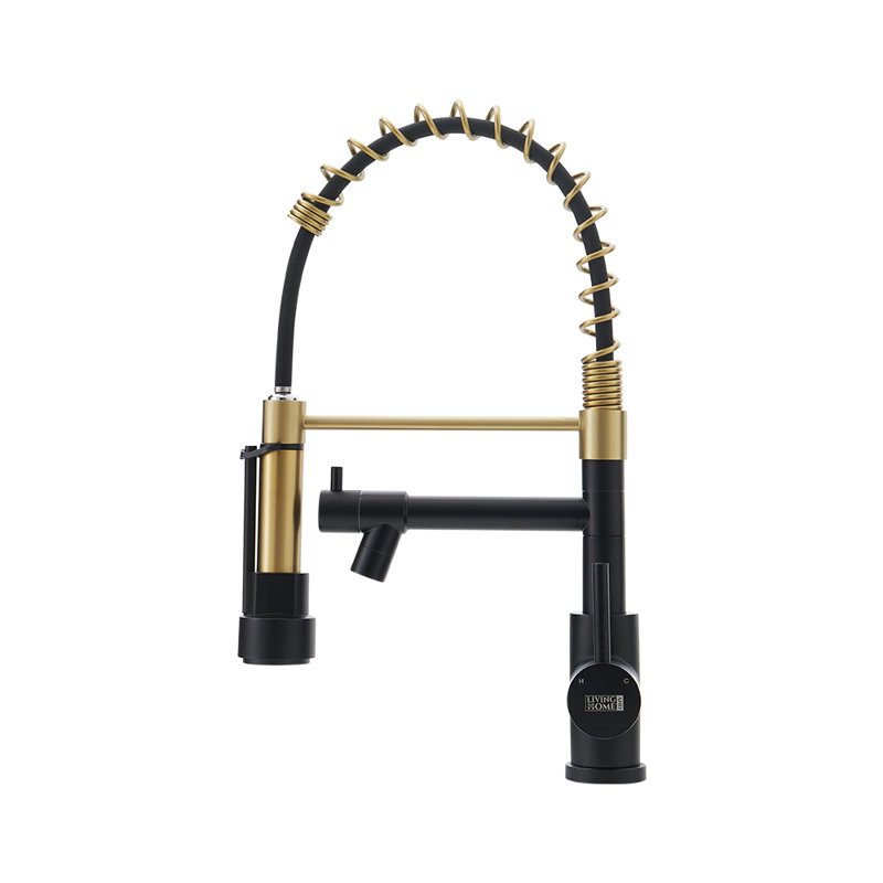 Belfry Kitchen Lippencott Pull Down Kitchen Faucet, Gold/Black