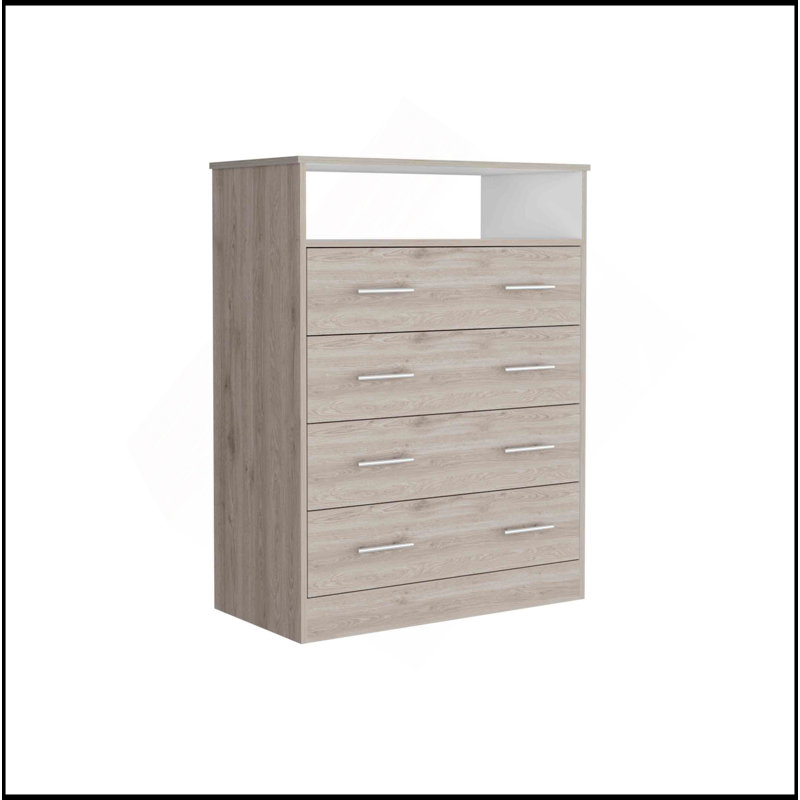 Commode 4 tiroirs Pérou, plateau supérieur, 1 tablette ouverte - gris clair / blanc, Gris
