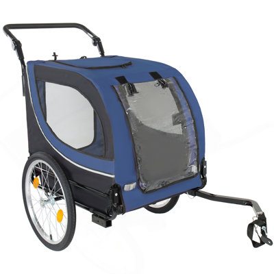 2-in-1 Bike Trailer & Pet Stroller for Dogs up to 100lbs– Foldable Pet Carrier Cart with two 8'' Front Caster & 20'' Quick Release Air-Filled Wheels, Breathable Mesh and PVC Rain Cover, Dark Blue