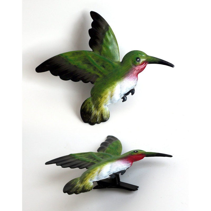 Green Hummingbird Metal Clip On Wall Decor