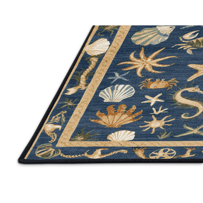 Washable Coastal Wildlife Nautical Area Rug, Rectangle 3' x 5'