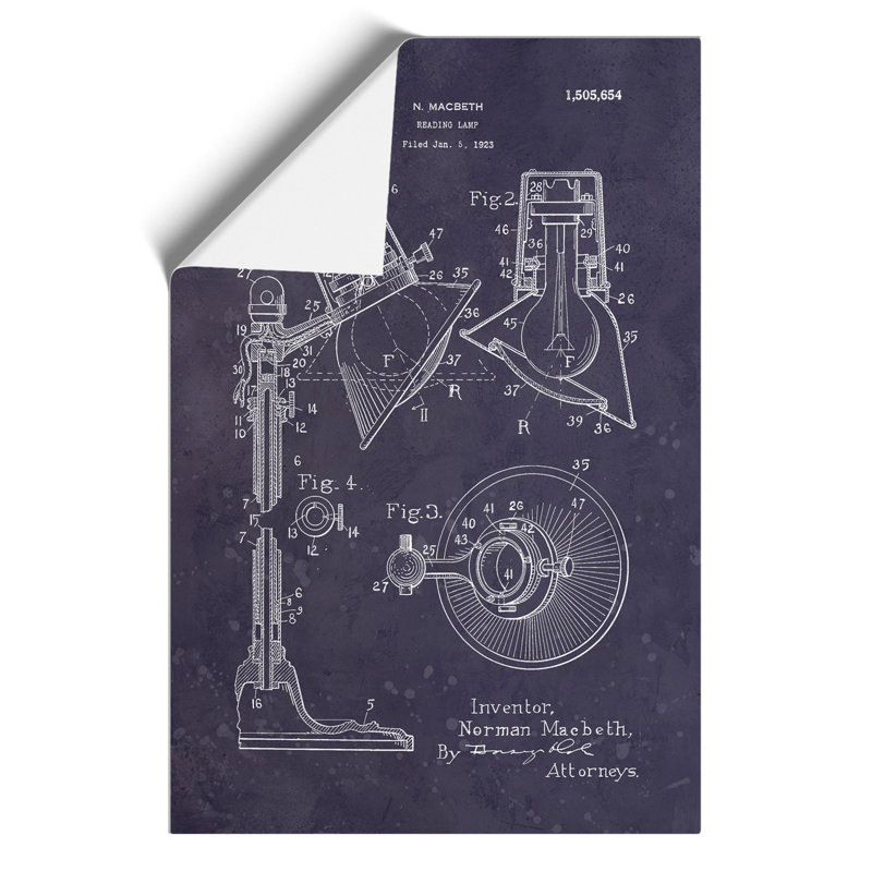 Reading Lamp Patent Dark - Frameless Print, 59cm H x 42cm W x 0.1cm D