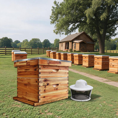 Complete 10-Frame Langstroth Beehive Kit – Solid Fir Wood with Beeswax Finish, Deep Box & Medium Super for Backyard Beekeeping