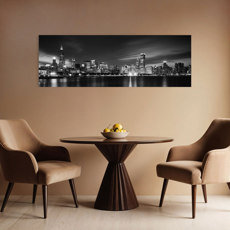Buildings at the waterfront lit up at night Sears Tower Lake Michigan Chicago Cook County Illinois USA 1 Piece Wrapped Canvas Panoramic Wall Art