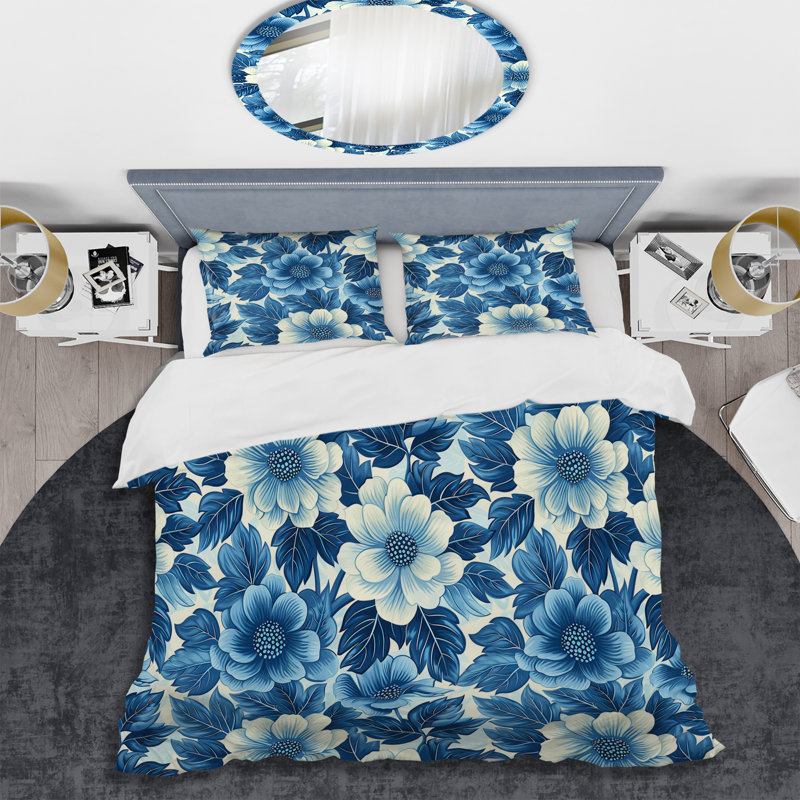 Ensemble de housse de couette Cobalt Blue Floral Transitional V - Transitional