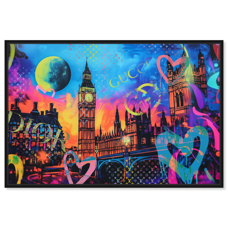 London Graffiti Canvas, art moderne graffiti par , H 11 po x l 16 po, Structure noire