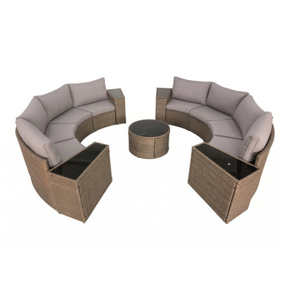 Durable Half-moon Rattan Patio Sofas, Modern Gray For Entertaining