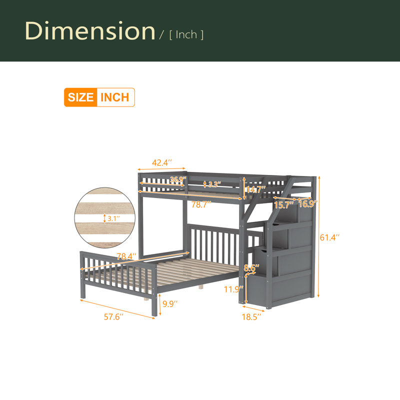Harriet Bee Twin Over Full Loft Bed With Staircase - Wayfair Canada