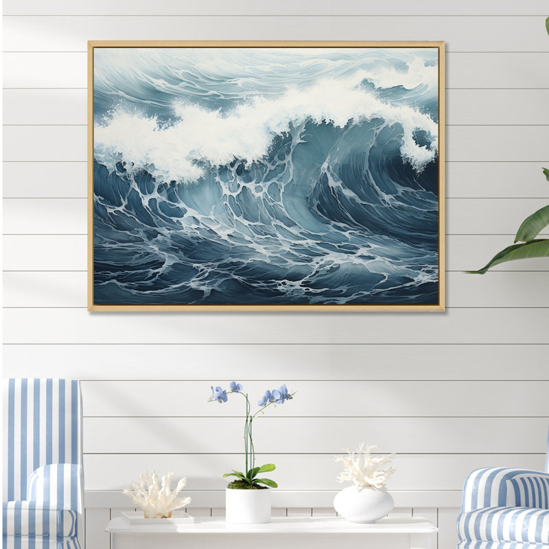 Minimalisme océan tempête I sur toile, Cadre naturel flottant, H 12 po x l 20 po x P 1 po