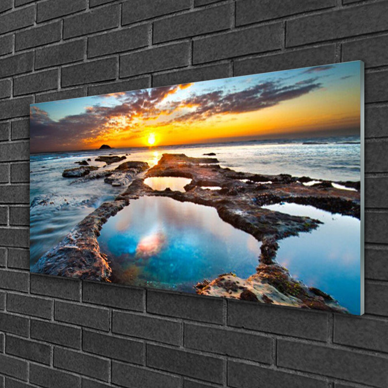 Landscape Sea Sun - Unframed Photograph on Glass