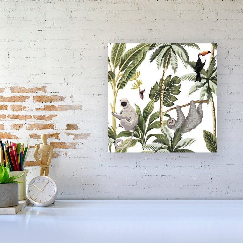 Tropical Sloths - Wrapped Canvas Print, 16cm H x 16cm W x 3.8cm D
