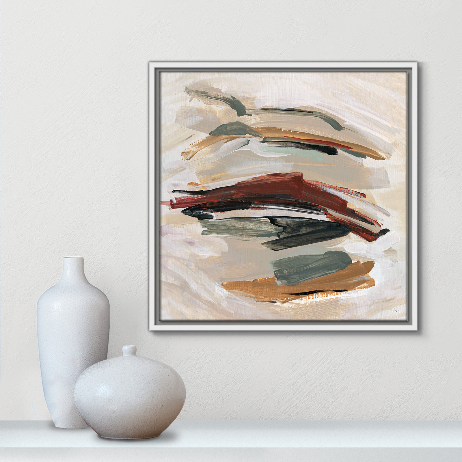 Carmina "Spring Shadows" Painting by Susan Jill, 17.5" H x 17.5" W, White 
